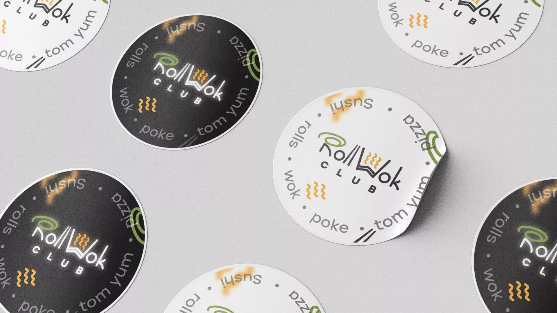 Разработка наклеек для суши-бара «Roll Wok Club» в Торопце